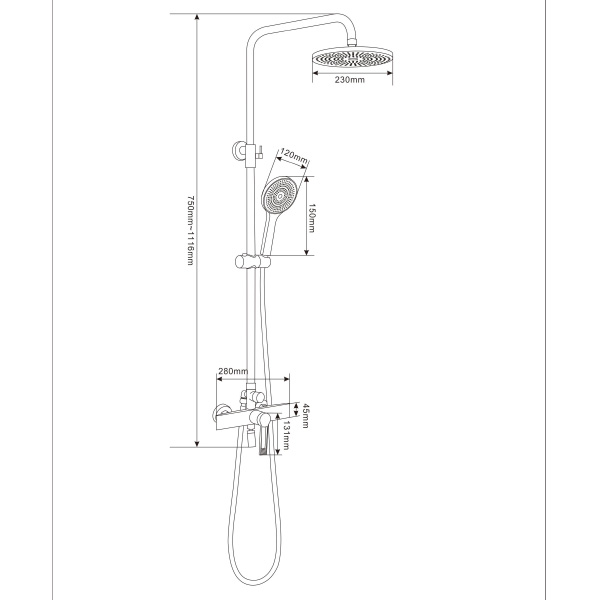 Exposed Shower Column With Bath Mixer TB-BM-819-563-MB